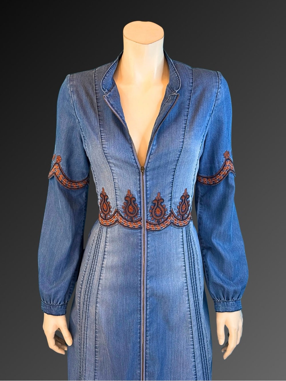 Vintage Y2K Denim Embroidered Boho Maxi Duster or Coat Dress | S M - Picture 2 of 16
